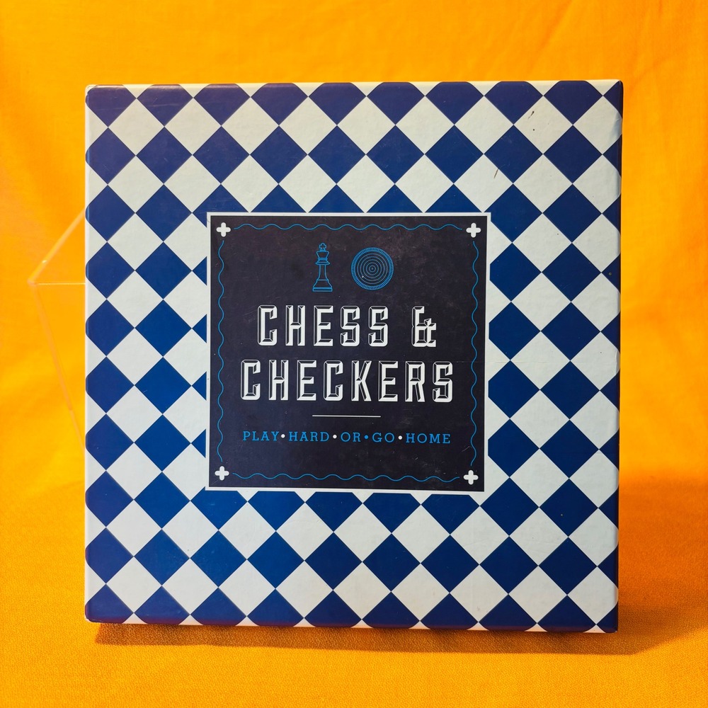 Chess & Checkers 2-in-1 Board Game Set Blue White Pieces Bell & Curfew - Picture 2 of 10